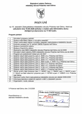 Pozvání na 16. zasedání Zmob Polanka nad Odrou 