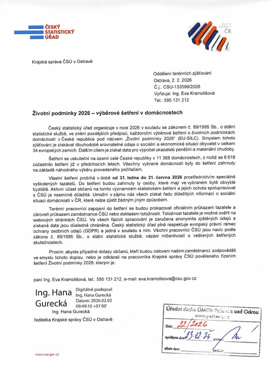 Životní podmínky 2026-šetření v domácnostech-ČSÚ